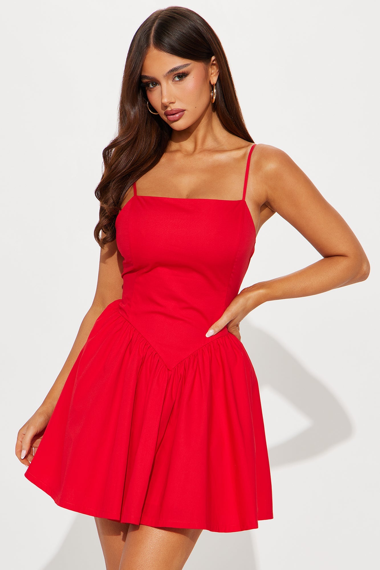 Kayla Poplin Mini Dress - Red