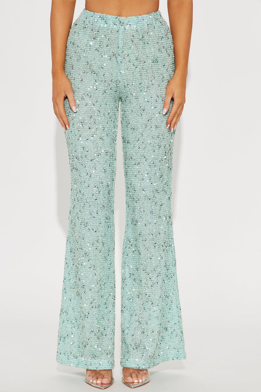 Maja Sequin Knit Flare Pant - Aqua