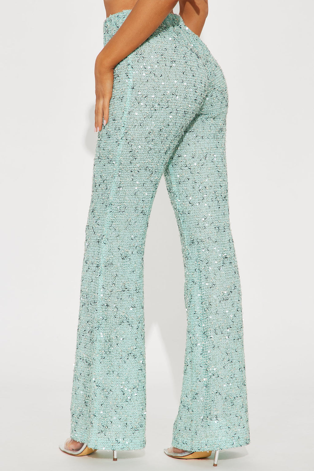 Maja Sequin Knit Flare Pant - Aqua