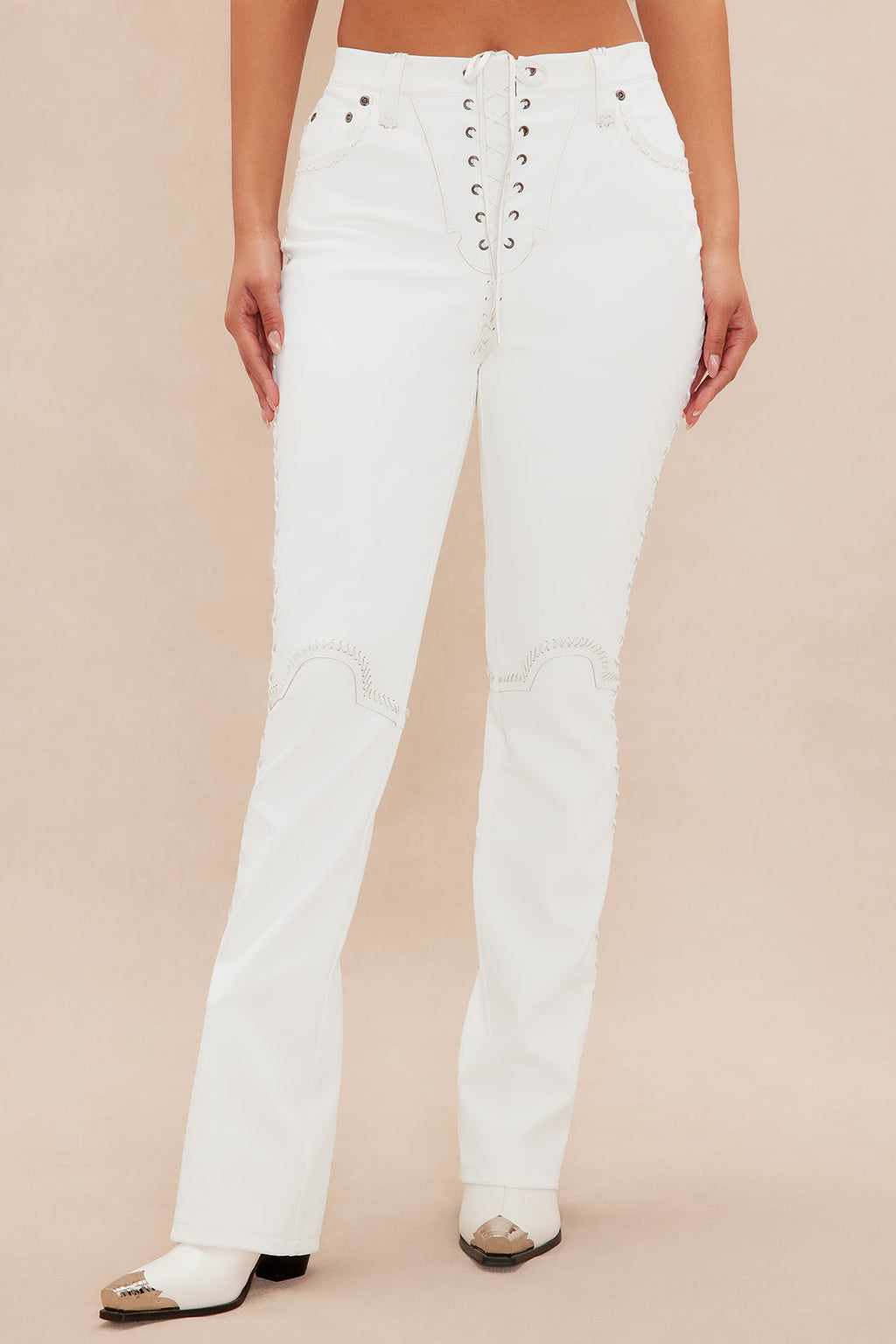 Austin Faux Leather Pant - White