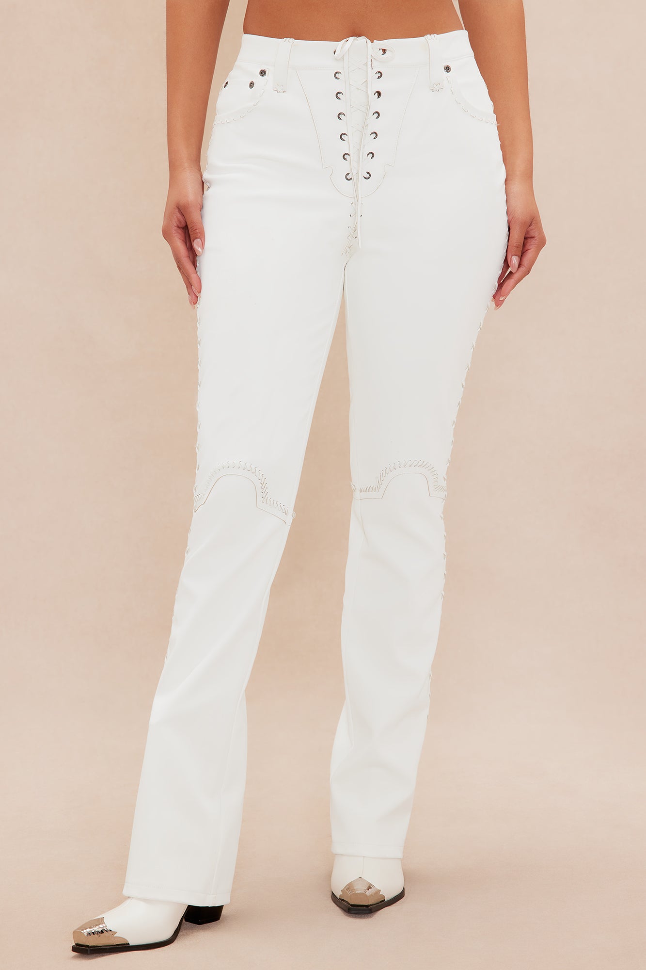 Austin Faux Leather Pant - White