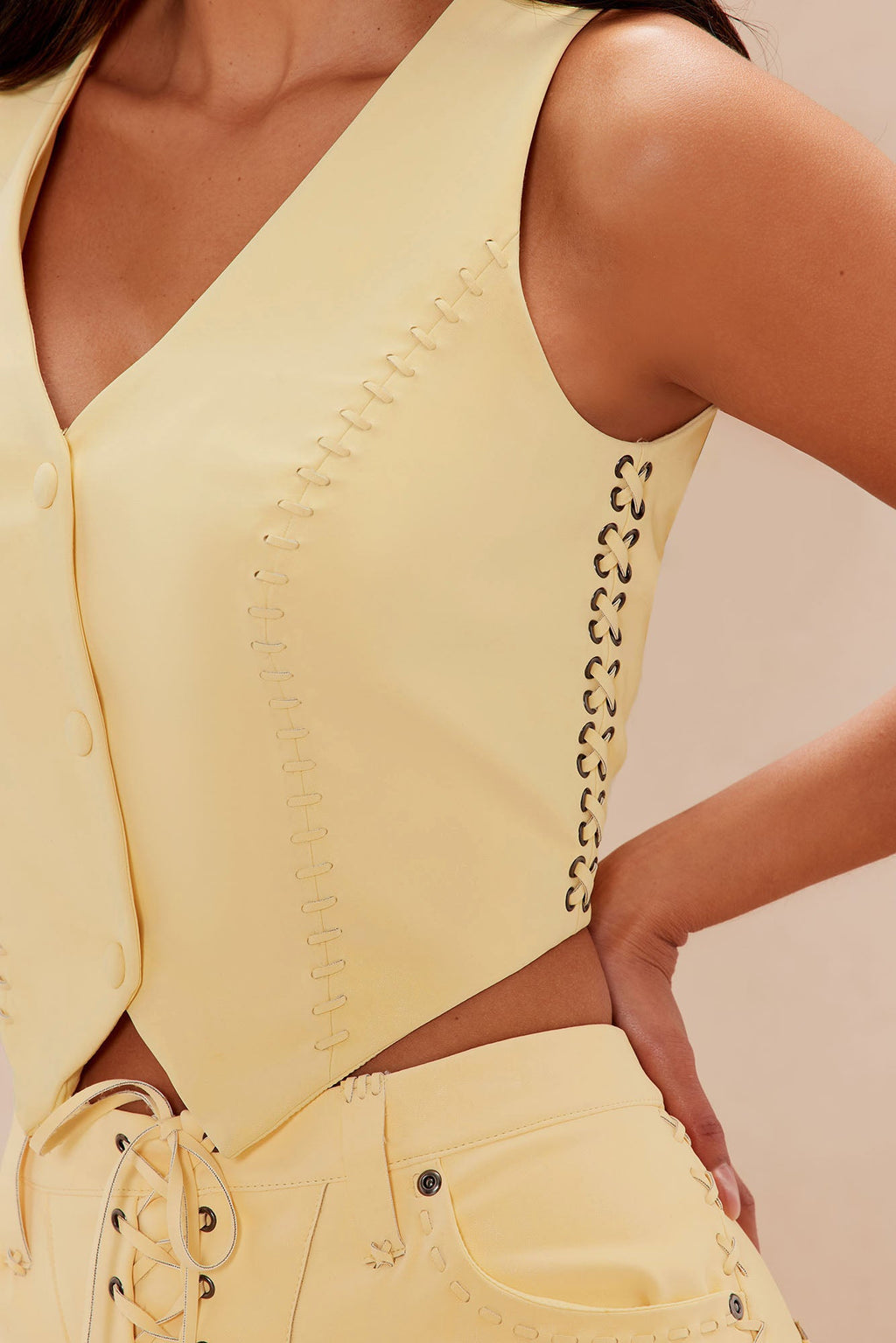 Austin Faux Leather Vest - Yellow