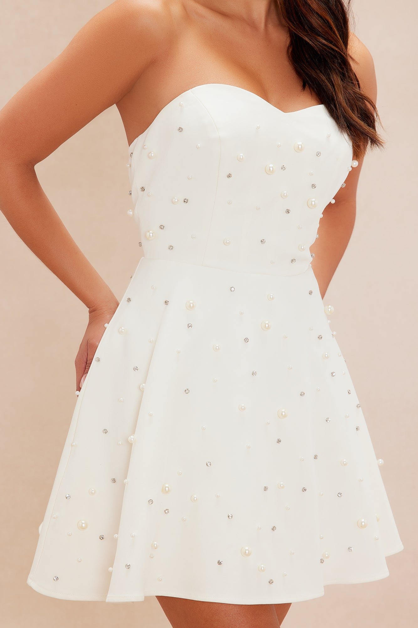 Anisa Pearl Mini Dress - Cream