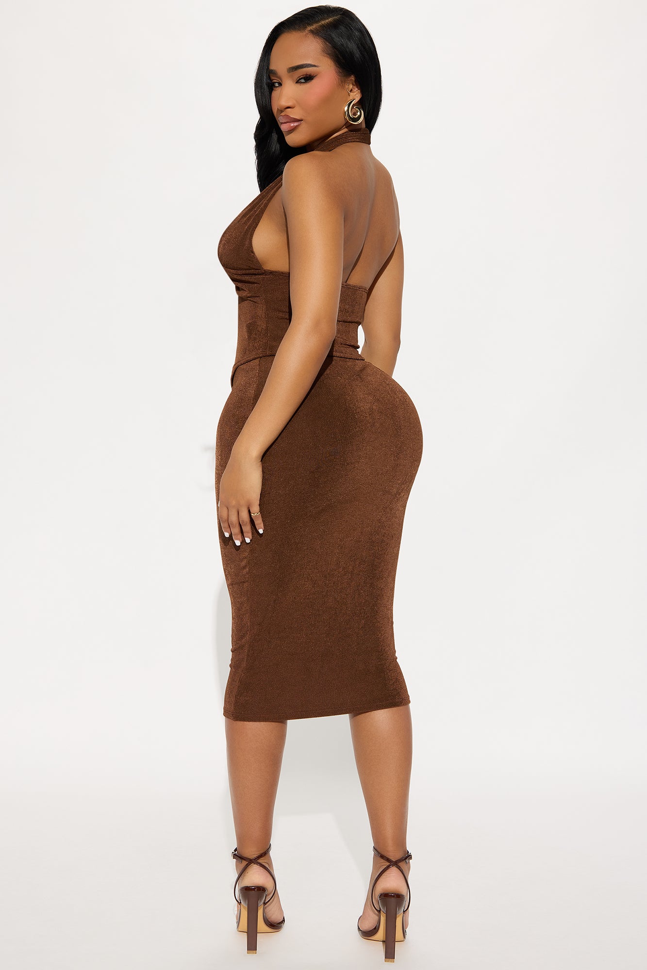 Fernanda Slinky Midi Skirt Set - Chocolate