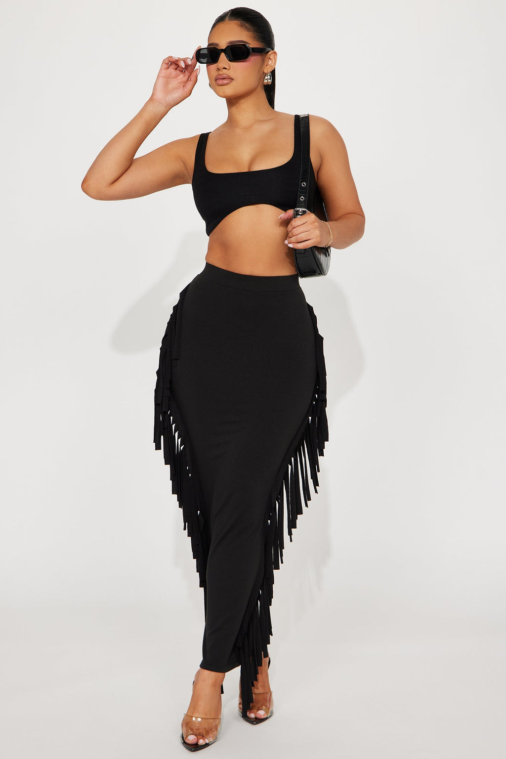 Going Places Fringe Maxi Skirt - Black
