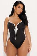 Always Lighthearted V-Neck Contrast Trim Bodysuit - Black/White