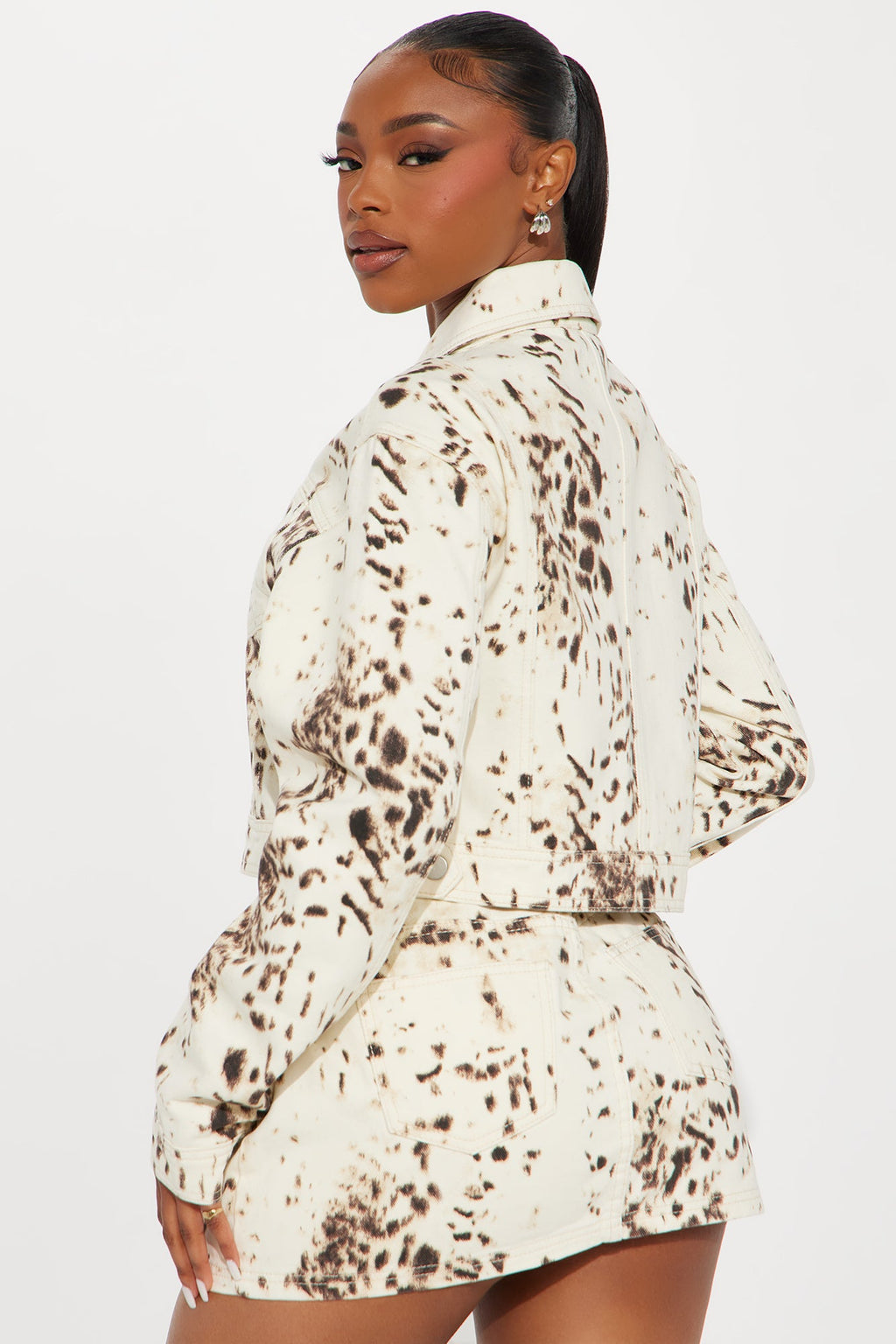 Jamie Printed Long Sleeve Cropped Jacket - Cream/combo