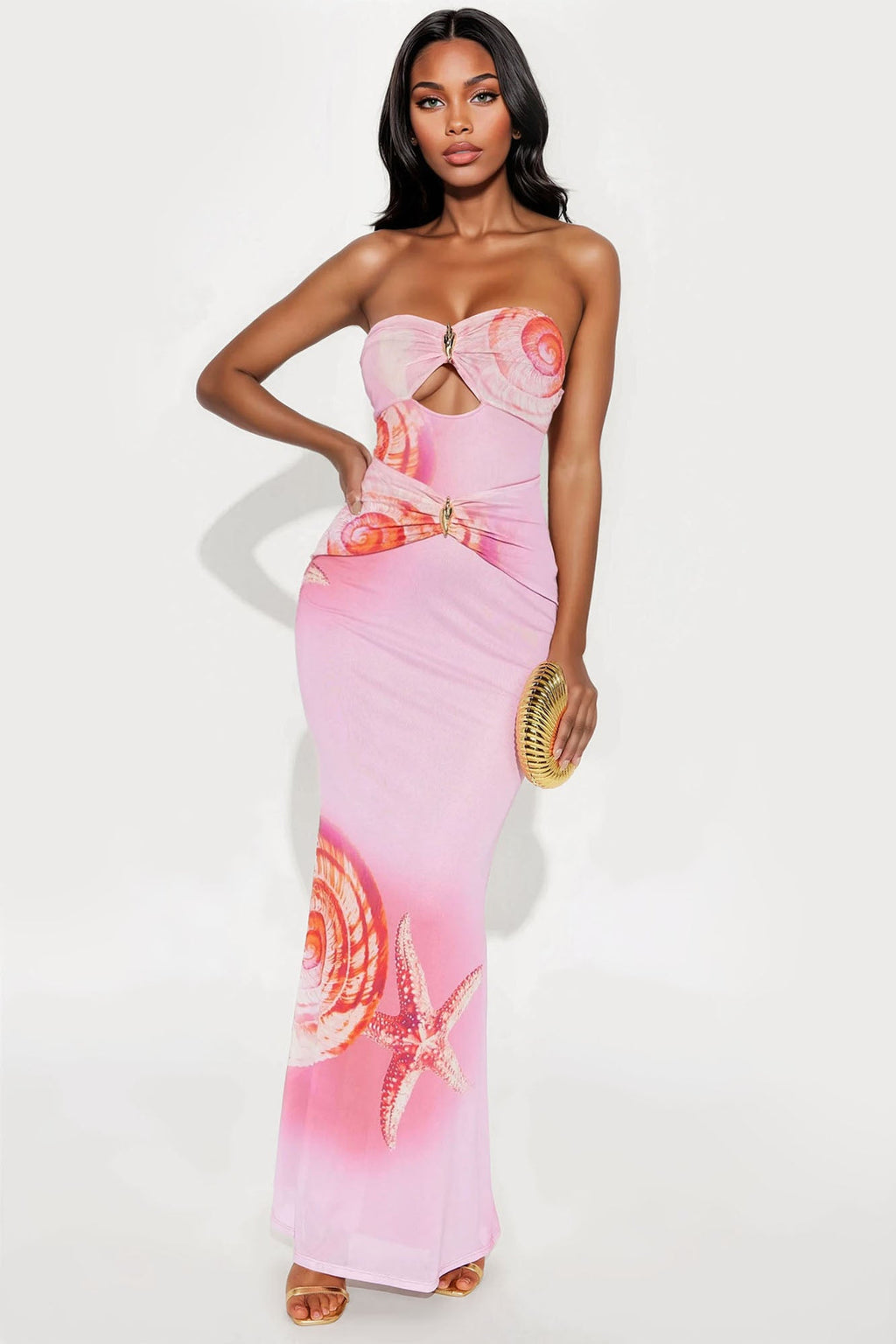 Seashells Mesh Maxi Dress - Pink/combo