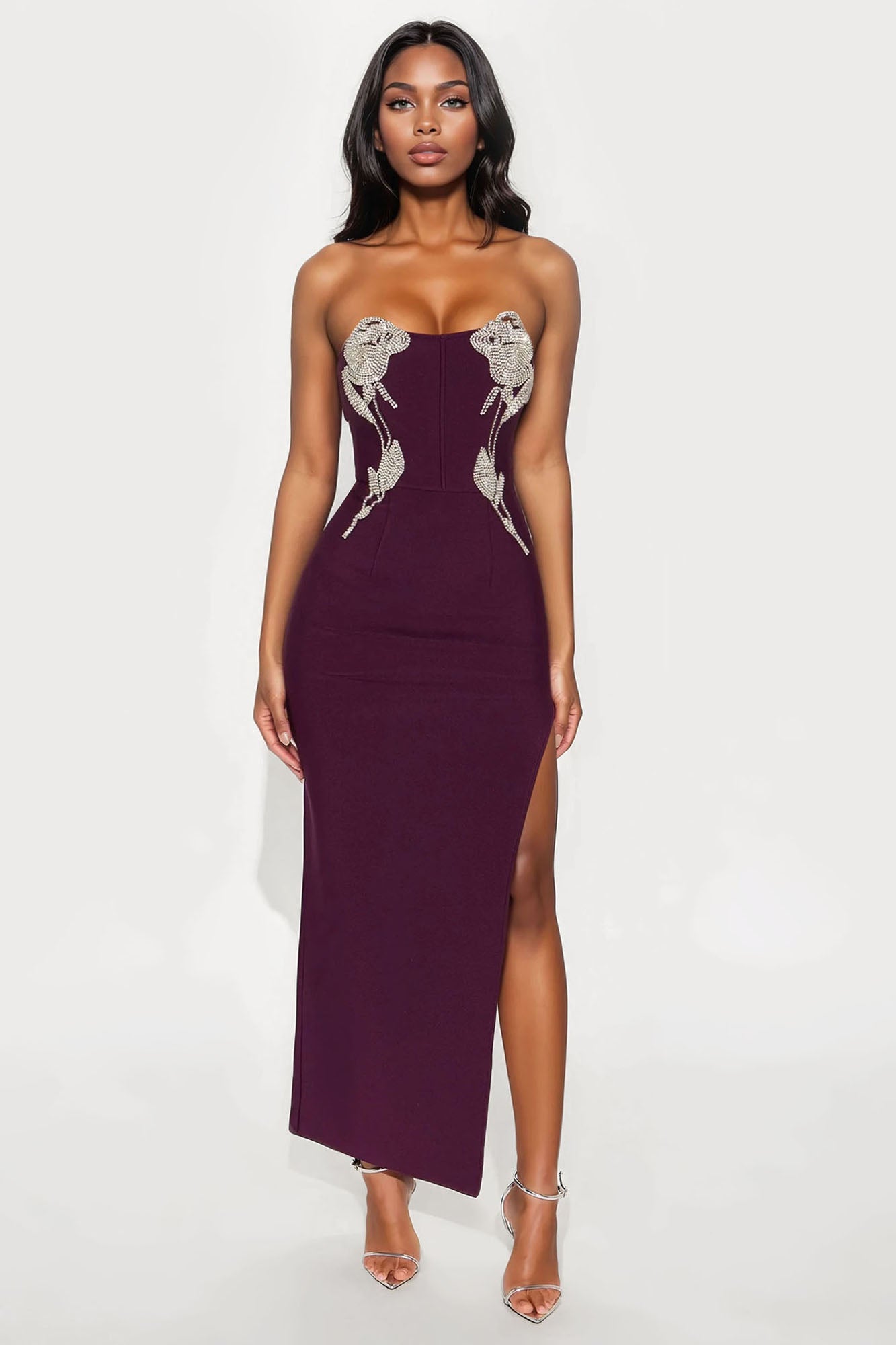 Oscars Lady Embellished Maxi Dress - Plum