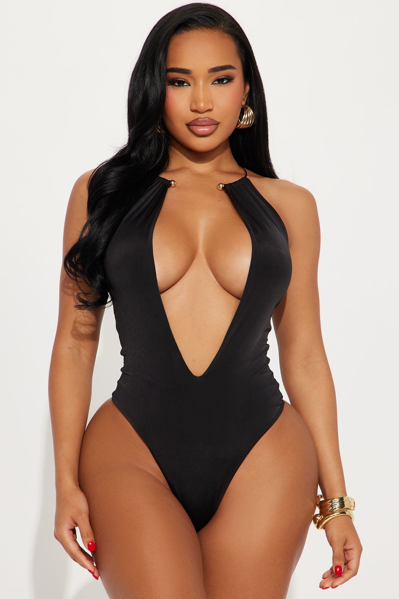 Crowd Pleaser Deep V-Neck Bodysuit - Black