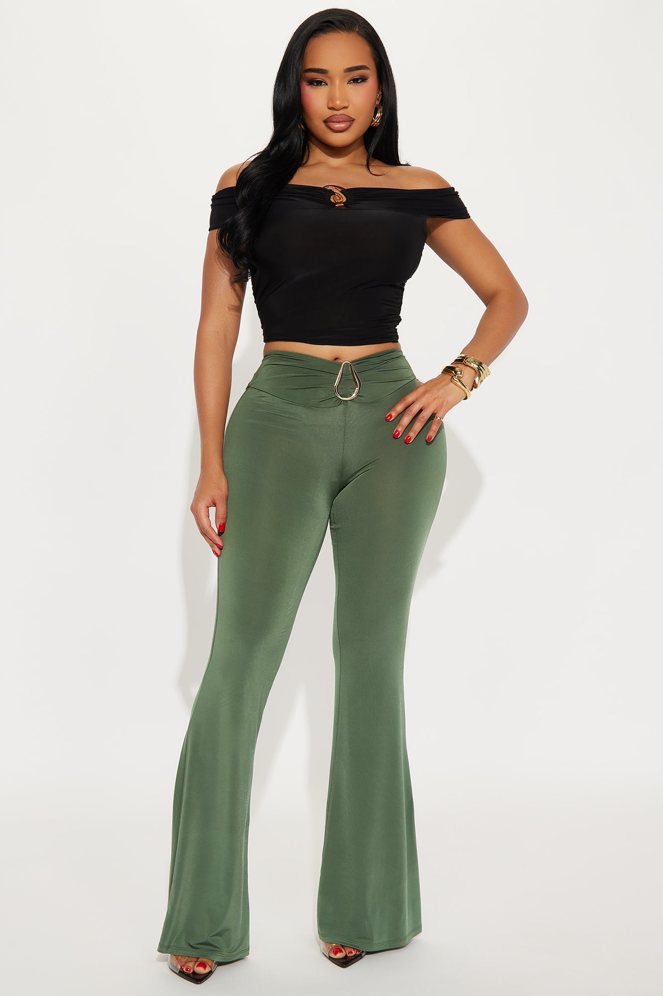 Pure Temptation Low Rise Flare Pant - Olive