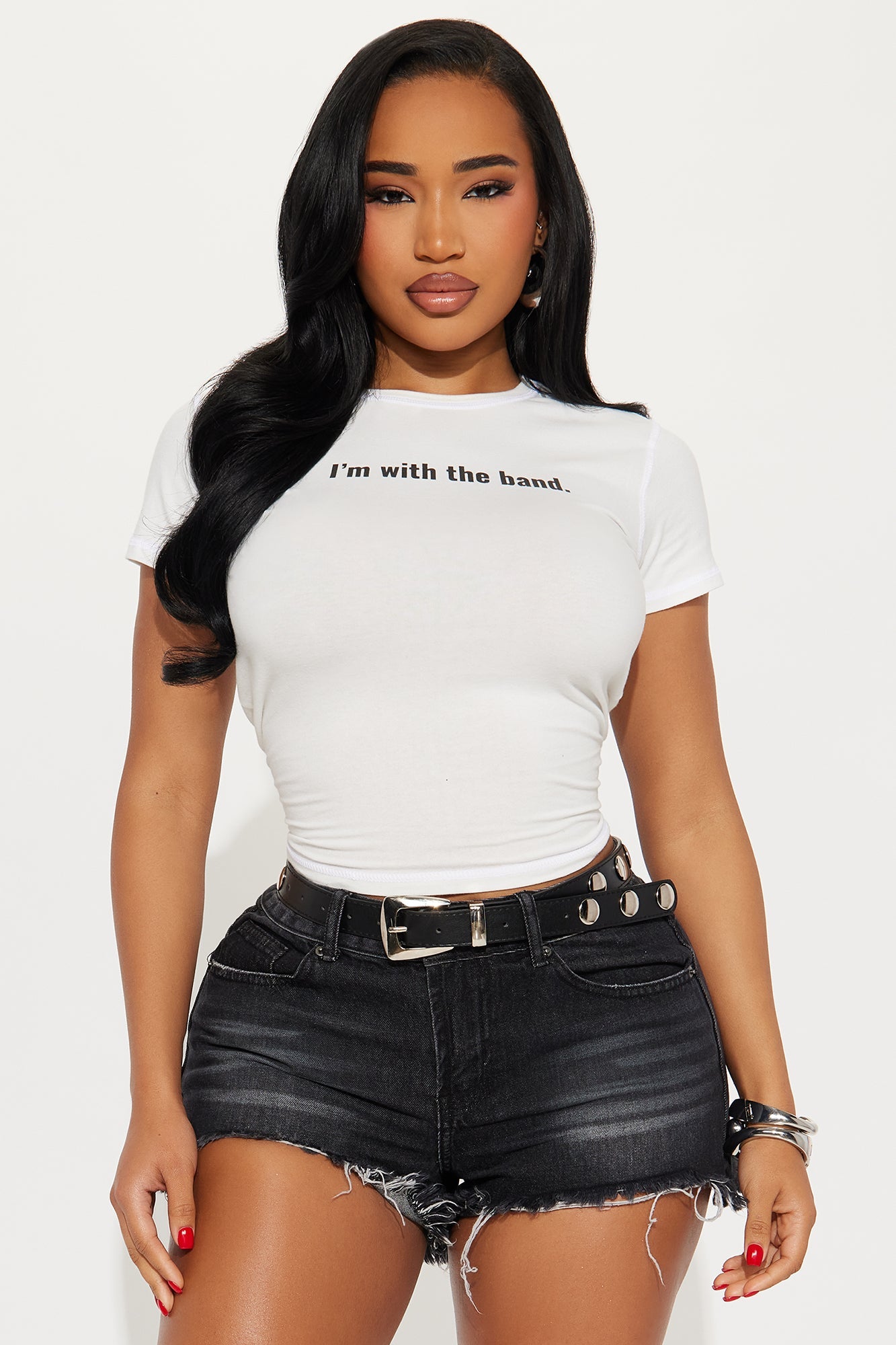 With The Band Baby Tee - White