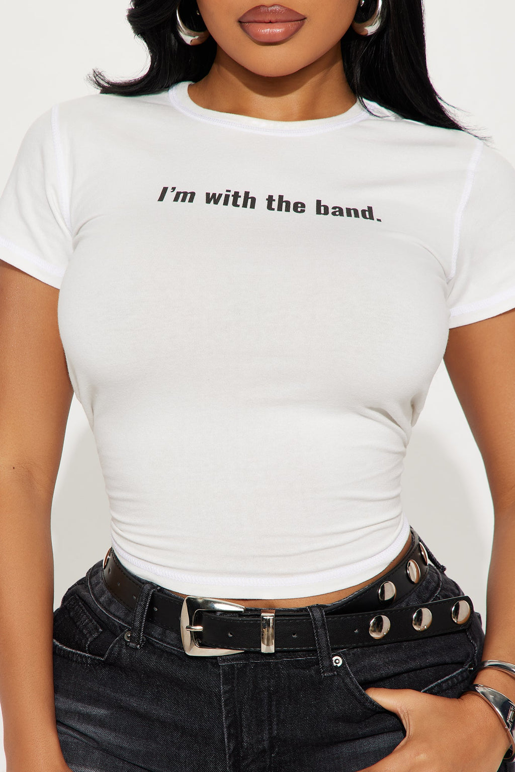 With The Band Baby Tee - White