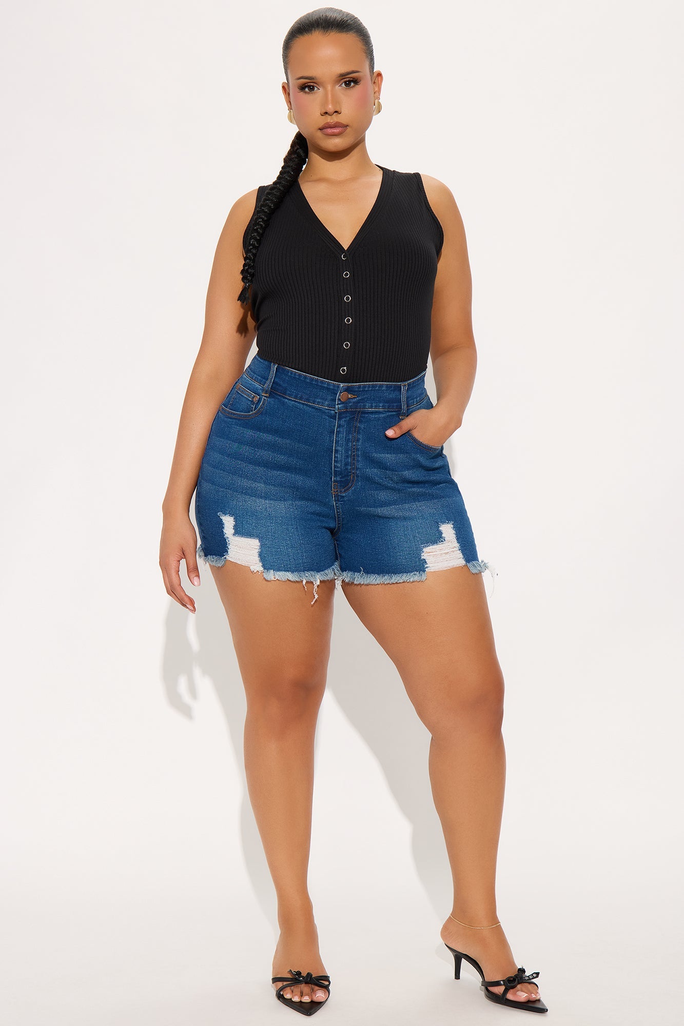 Set Free Deep V-Neck Bodysuit - Black