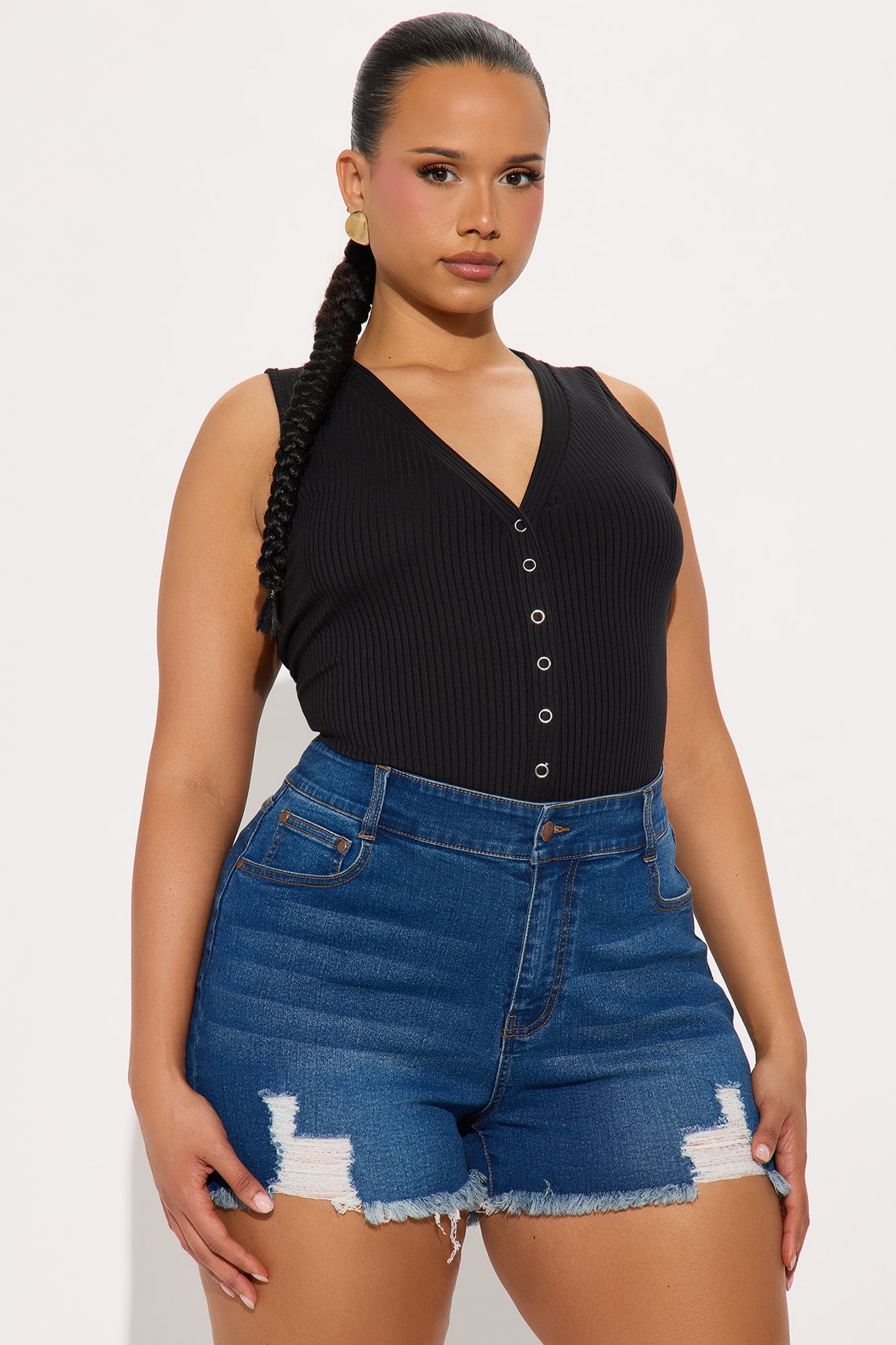 Set Free Deep V-Neck Bodysuit - Black