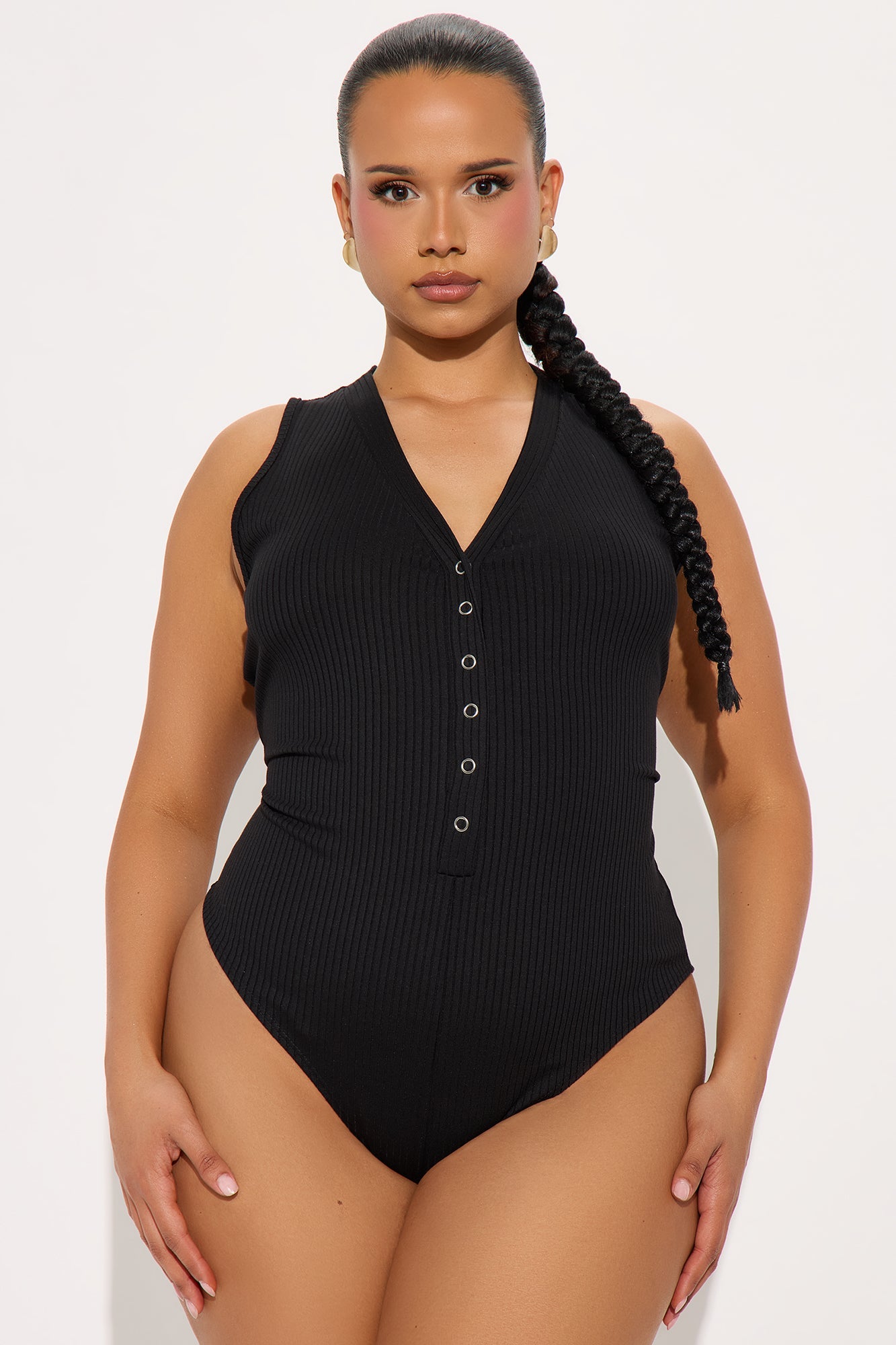 Set Free Deep V-Neck Bodysuit - Black
