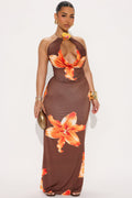 Pretty In Petals Maxi Skirt Set - Chocolate