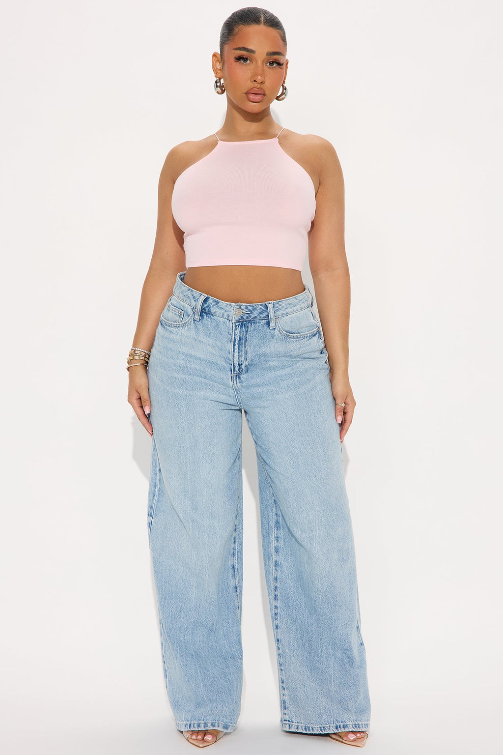 Vivienne Ribbed High Neck Top - Pink