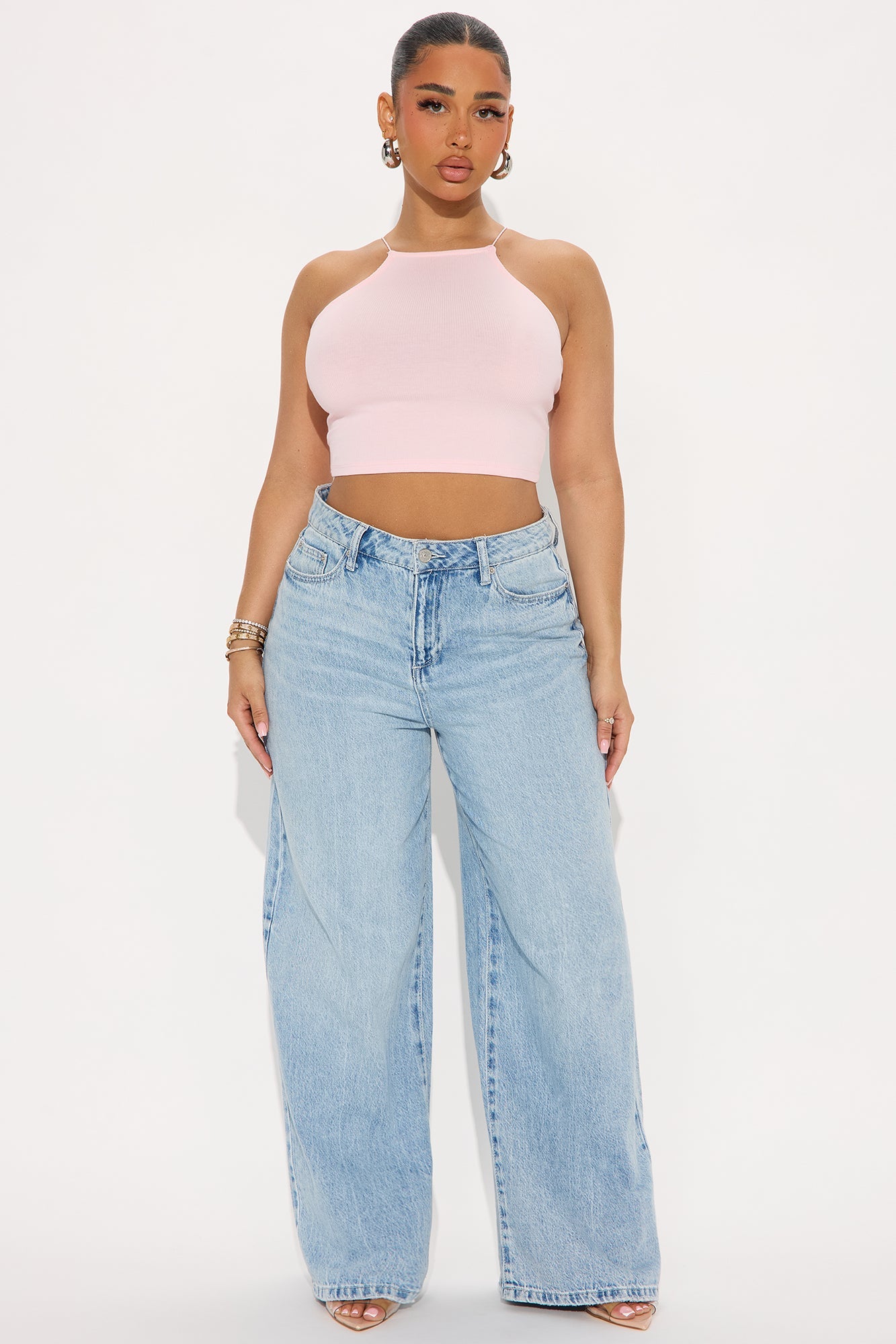Vivienne Ribbed High Neck Top - Pink