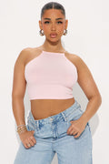 Vivienne Ribbed High Neck Top - Pink