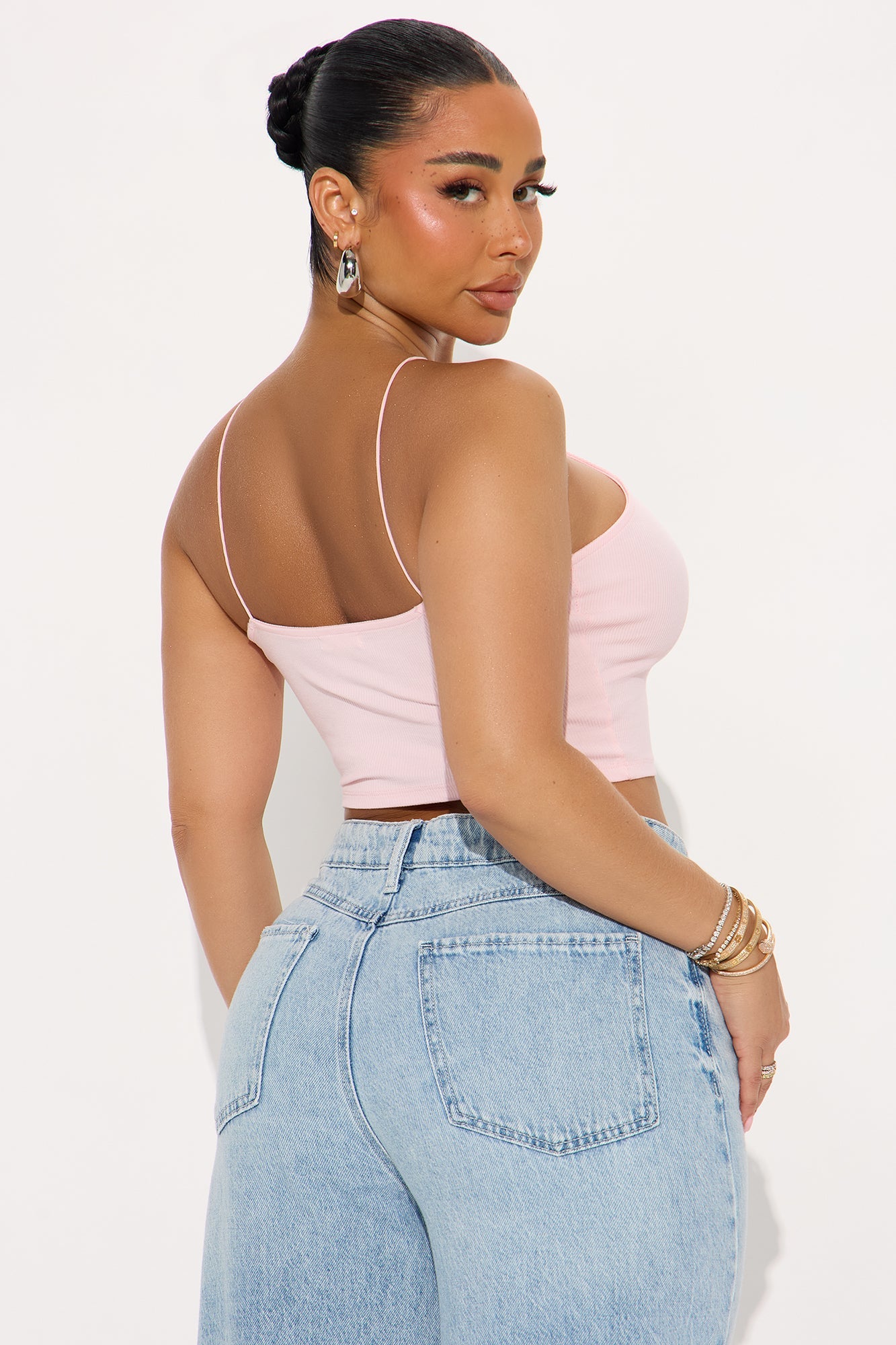 Vivienne Ribbed High Neck Top - Pink