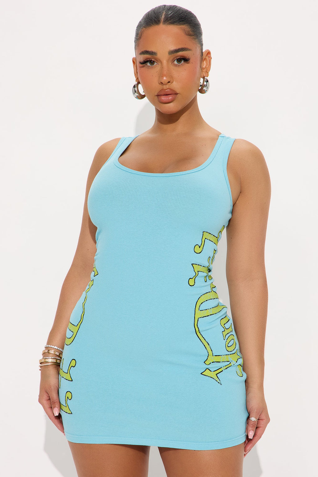 Von Dutch Ribbed Tank Dress - Blue/combo