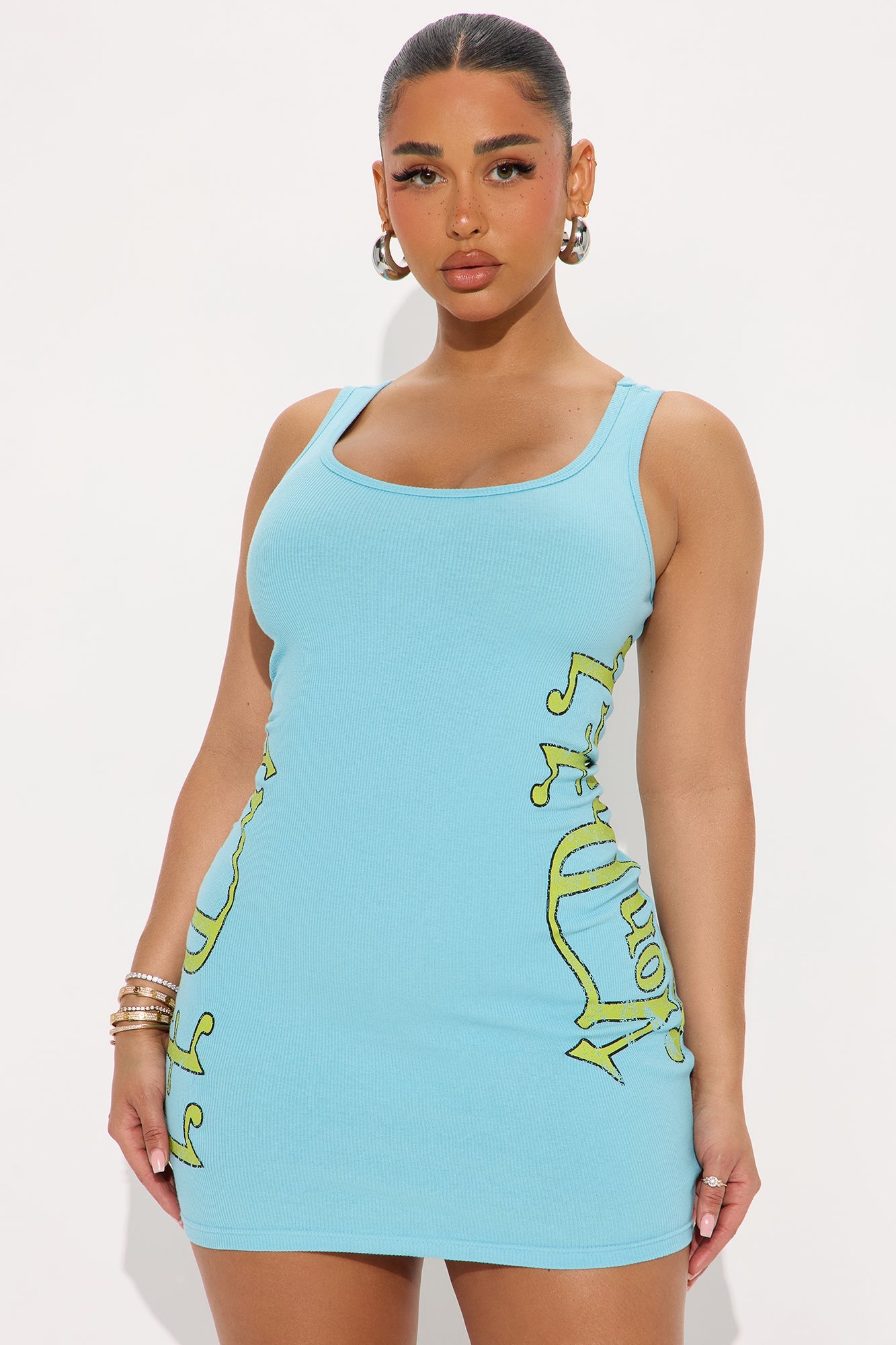 Von Dutch Ribbed Tank Dress - Blue/combo