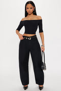 Can You Believe Twill Wide Leg Barrel Pant - Black