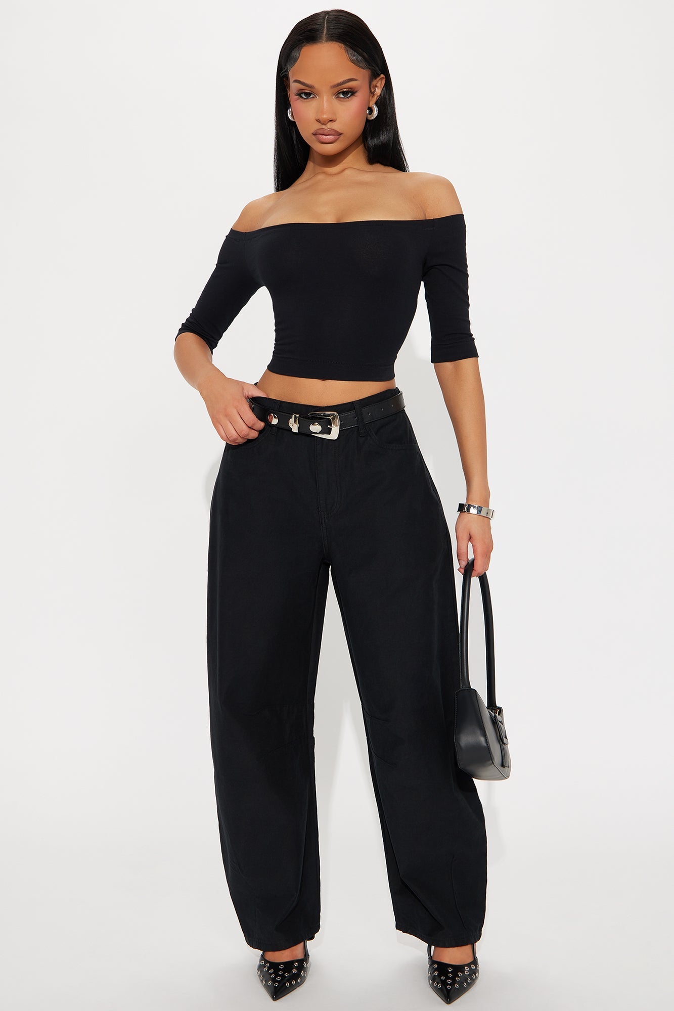 Can You Believe Twill Wide Leg Barrel Pant - Black