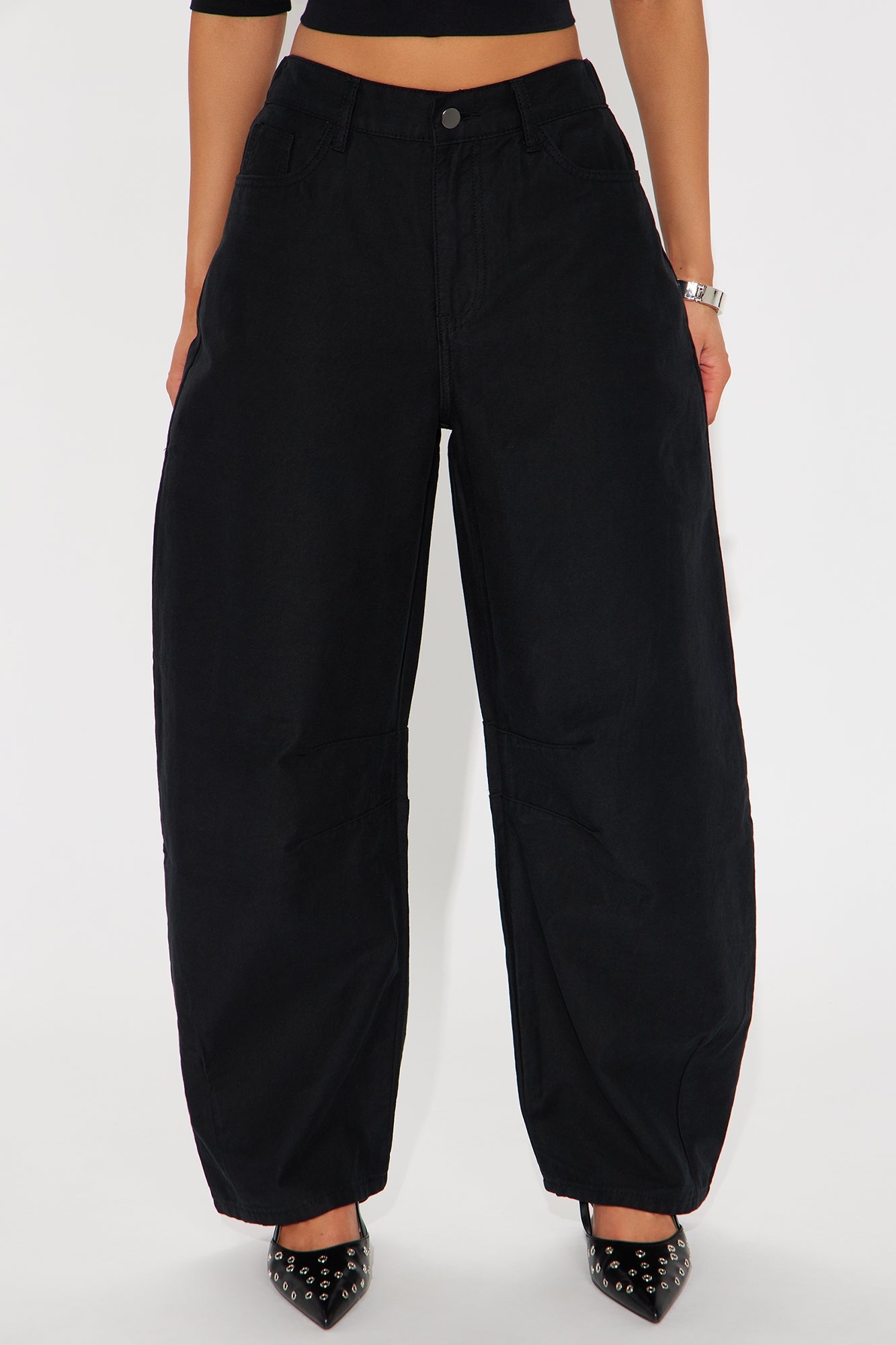 Can You Believe Twill Wide Leg Barrel Pant - Black