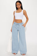 Seawalk Striped Pull On Wide Leg Jeans - Light Blue