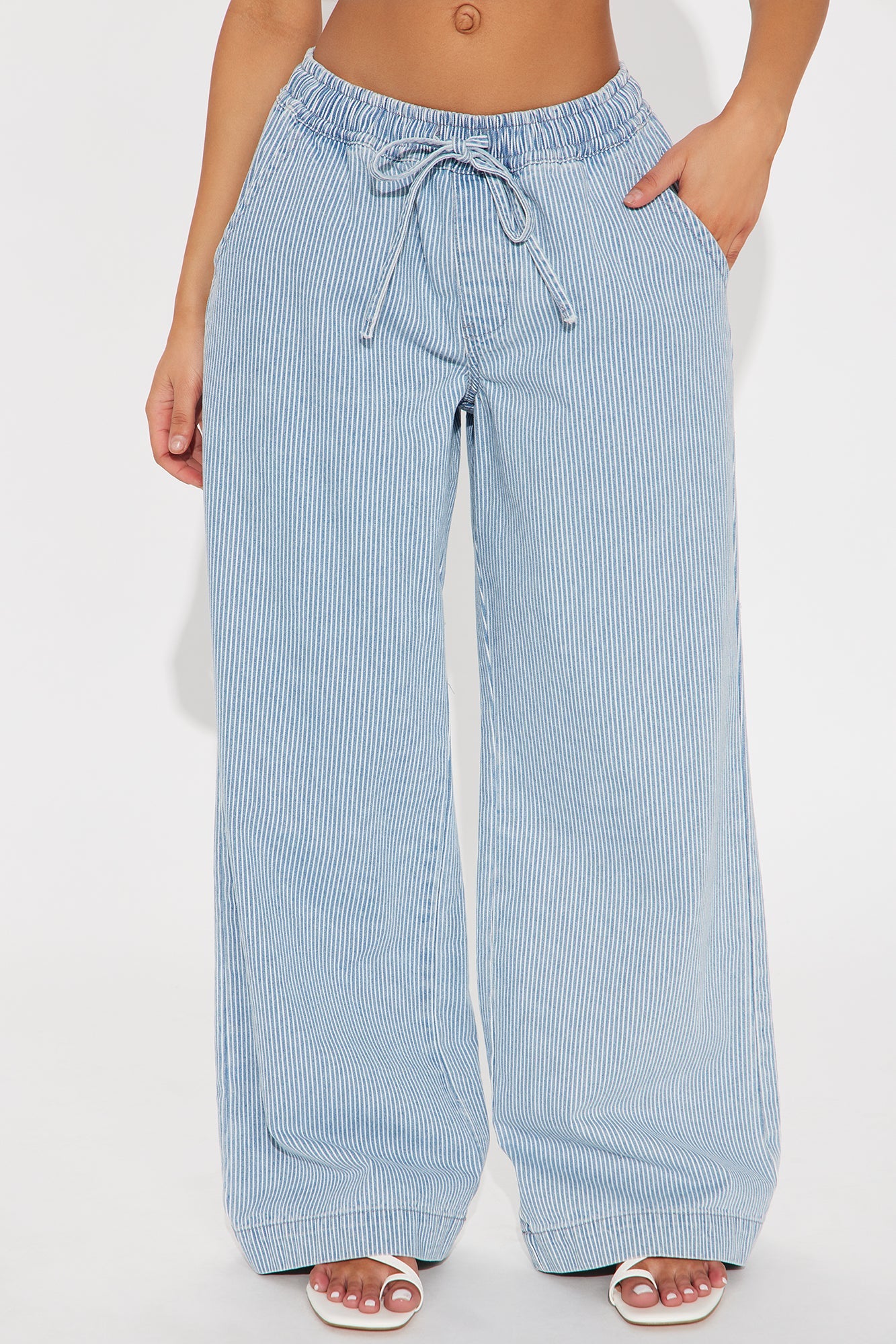 Seawalk Striped Pull On Wide Leg Jeans - Light Blue
