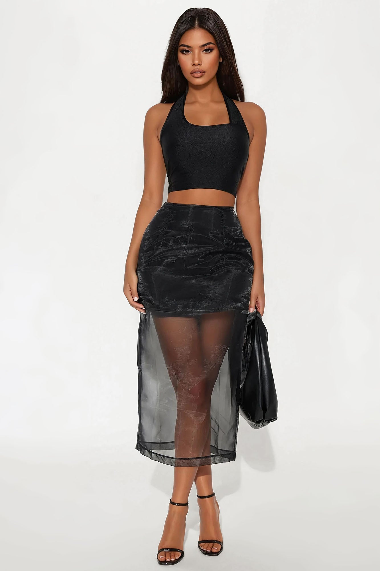 Kiera Organza Sheer Midi Skirt - Black