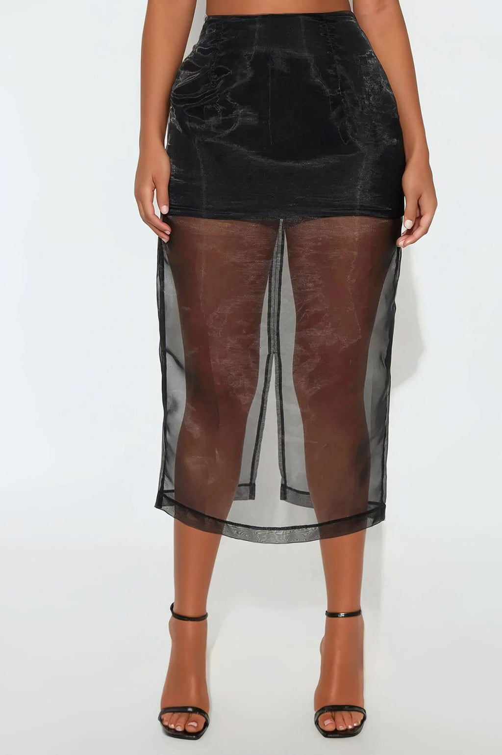 Kiera Organza Sheer Midi Skirt - Black