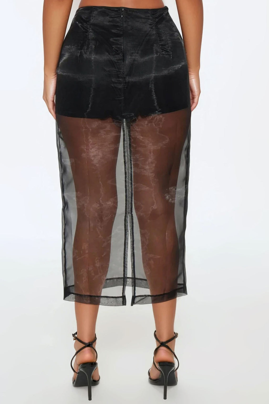 Kiera Organza Sheer Midi Skirt - Black