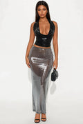 Delilah Sheer Sequin Maxi Skirt - Black