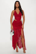 Red Wine Lace Maxi Skirt Set - Red