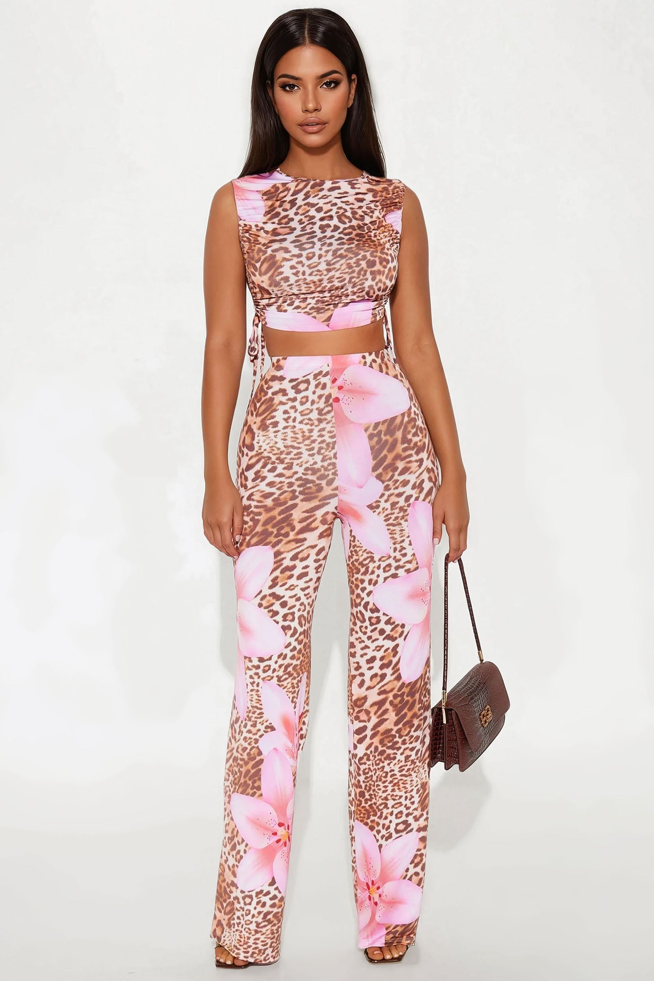 Wild Bloom Leopard Pant Set - Pink/combo