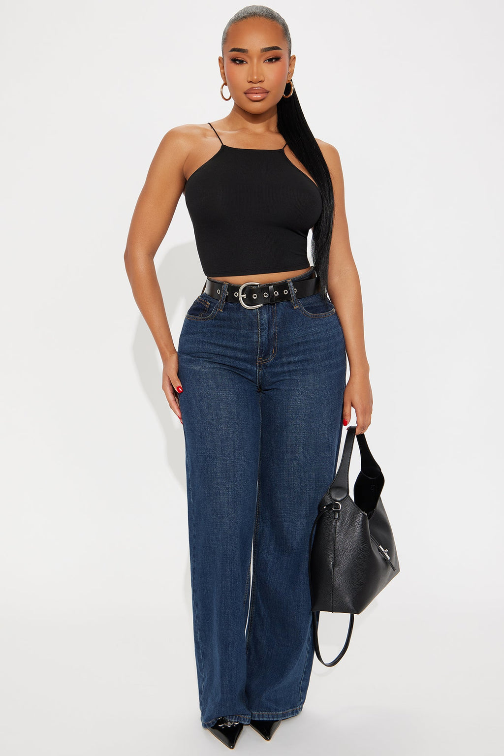 Vivienne Ribbed High Neck Top - Black