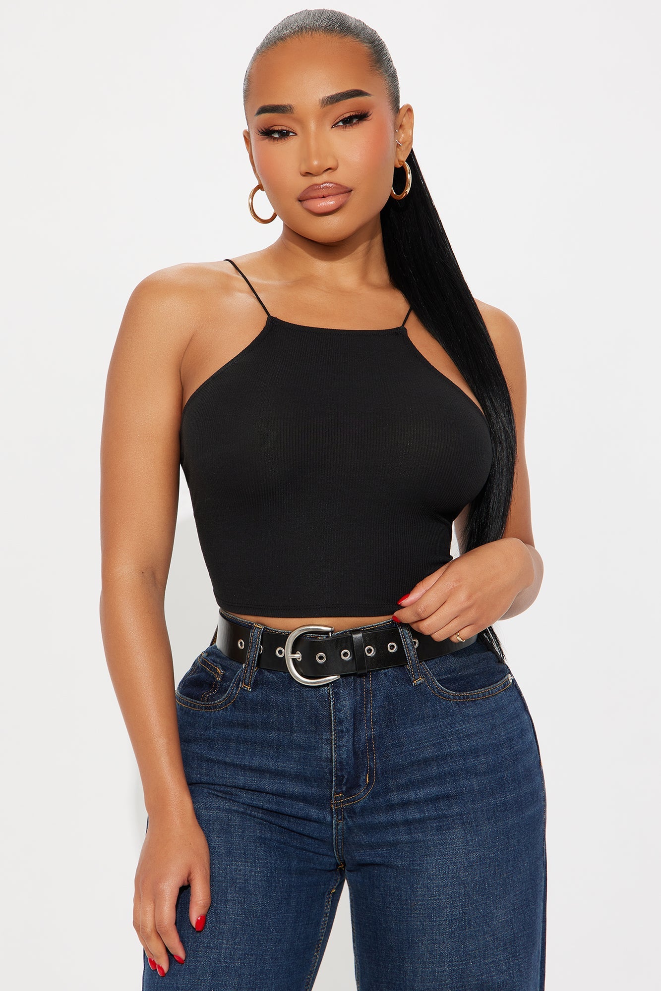 Vivienne Ribbed High Neck Top - Black