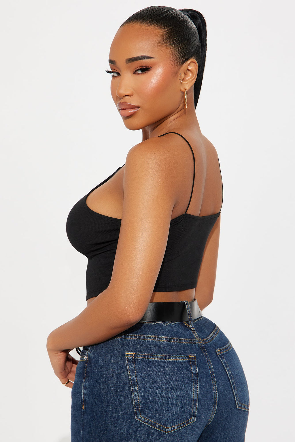 Vivienne Ribbed High Neck Top - Black