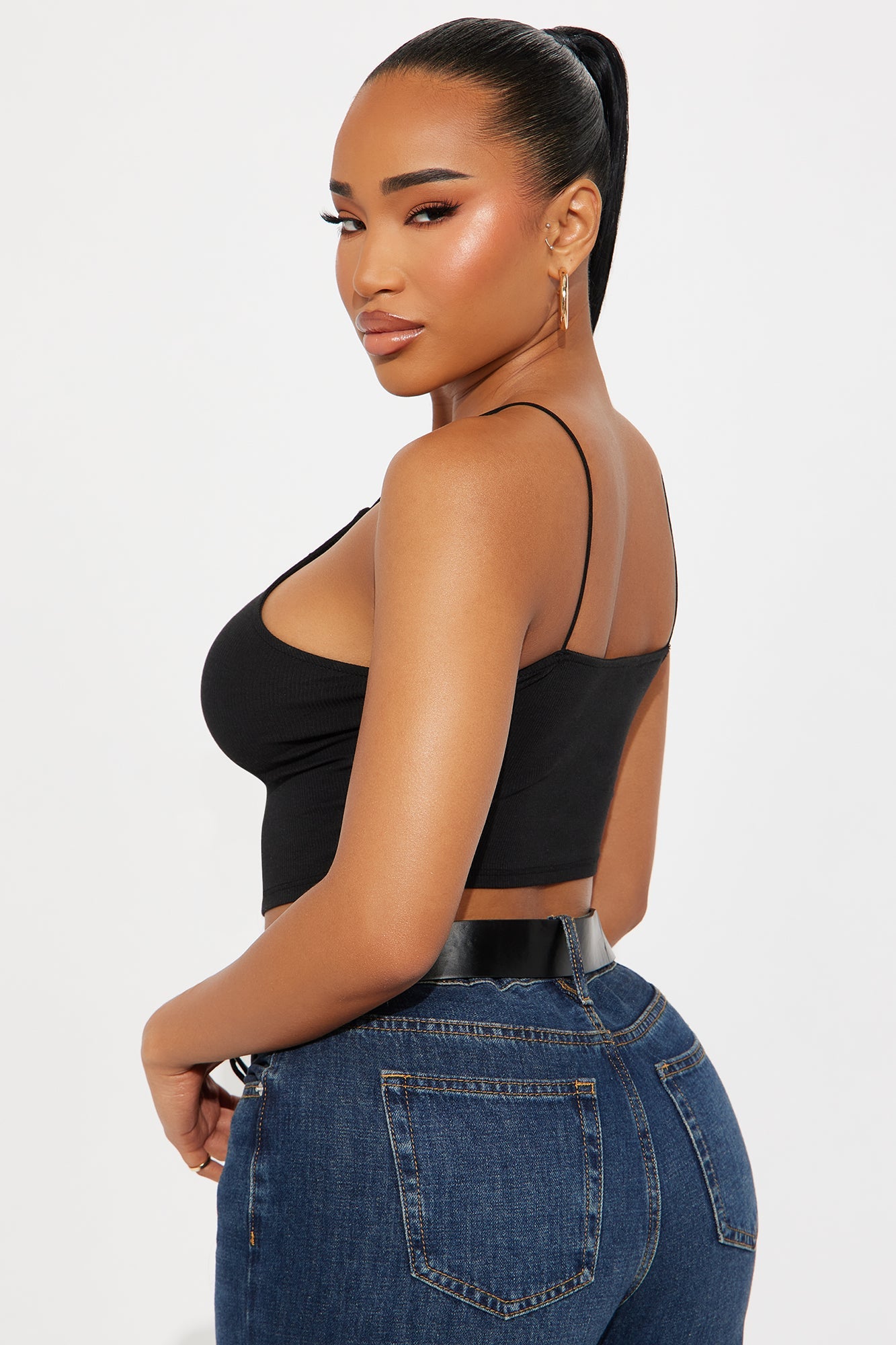 Vivienne Ribbed High Neck Top - Black