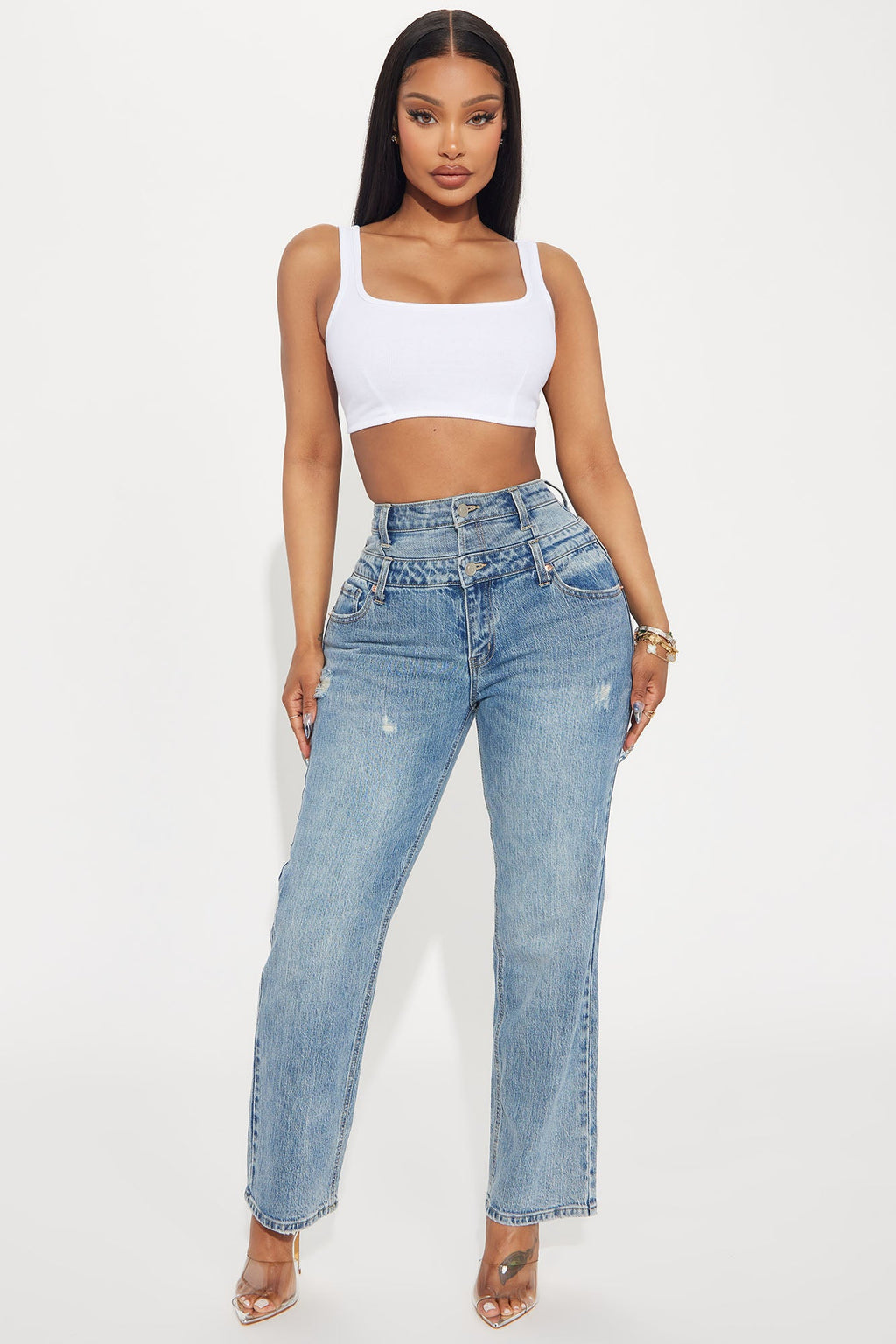 Can't Miss Cropped Stretch Straight Leg Jeans - Medium Wash