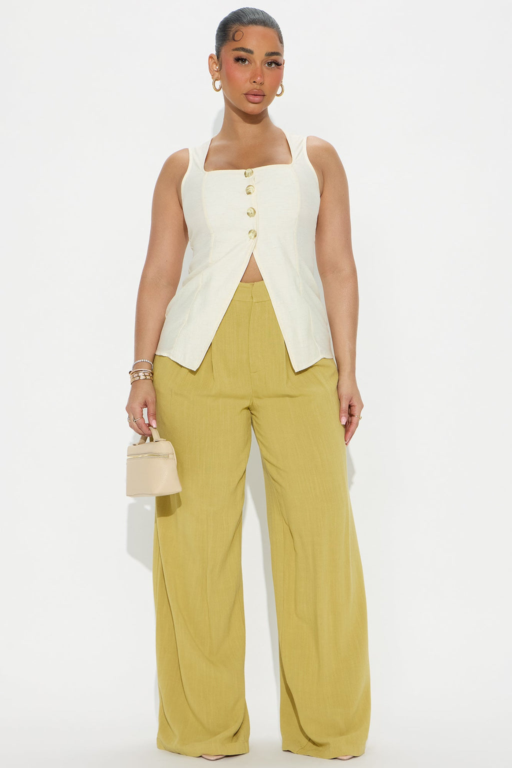 Keep It Simple Button Front Linen Vest - Natural