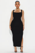 Hadley Ribbed Midi Dress - Black