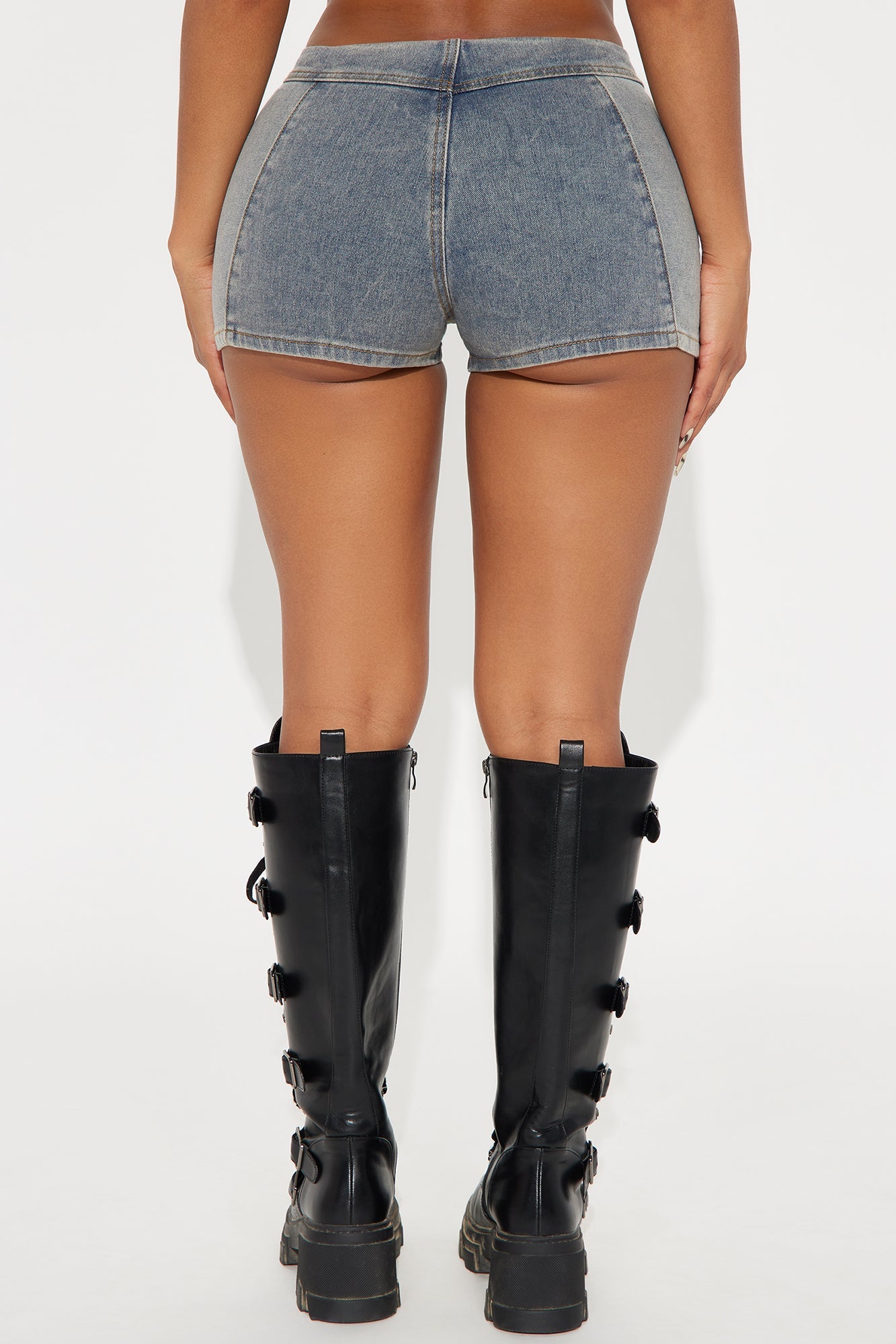 Crashed Out Stretch Denim Shorts - Vintage Wash