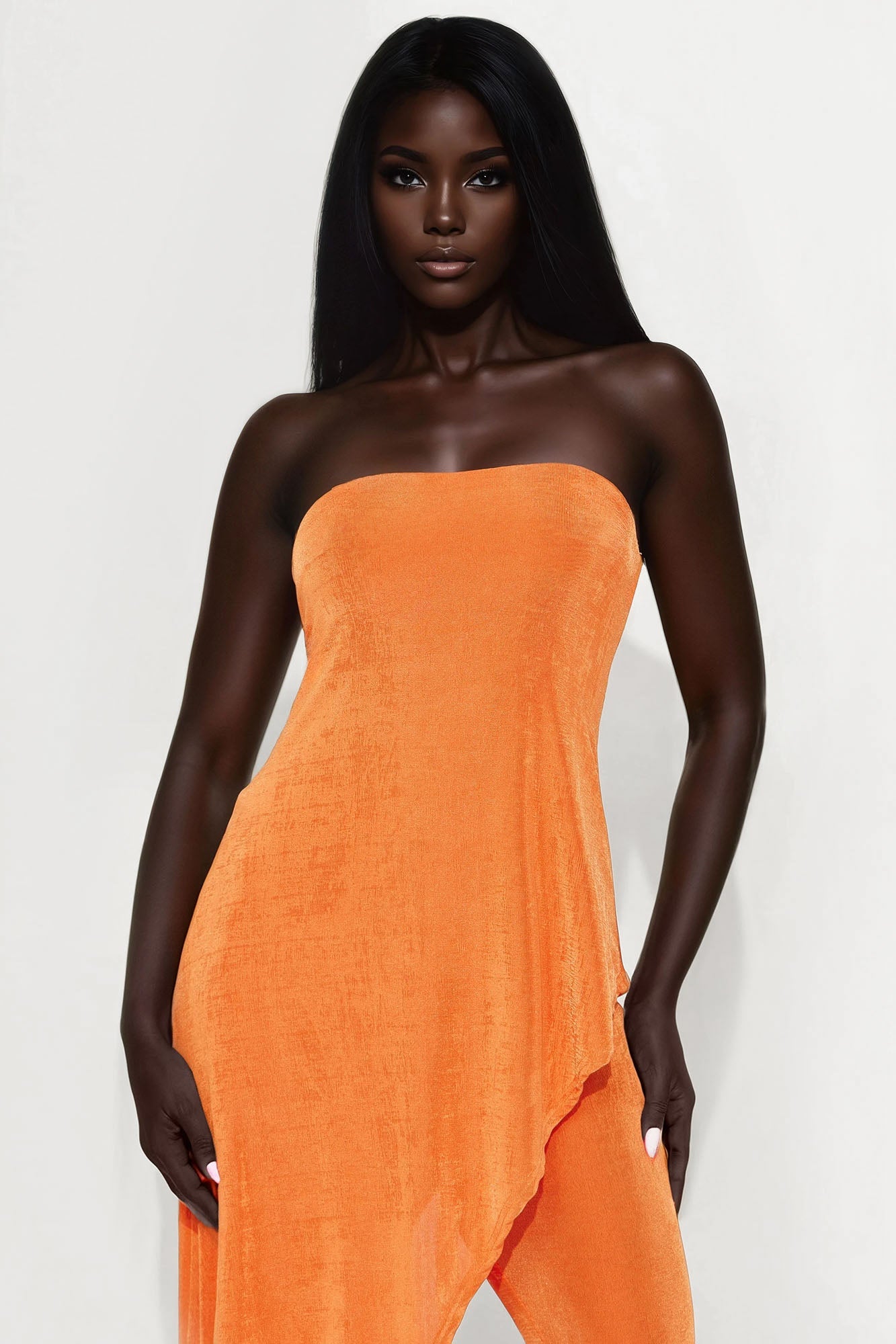 Lea Asymmetrical Top And Pant Set - Orange