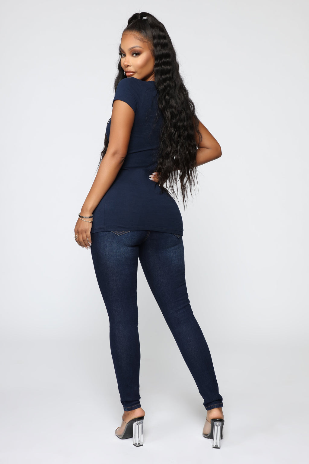 Carla Basic V Tee - Navy