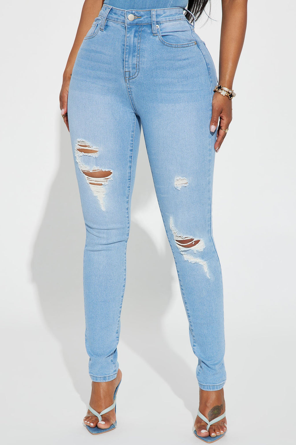 Dakota Ripped High Rise Stretch Skinny Jeans - Light Wash