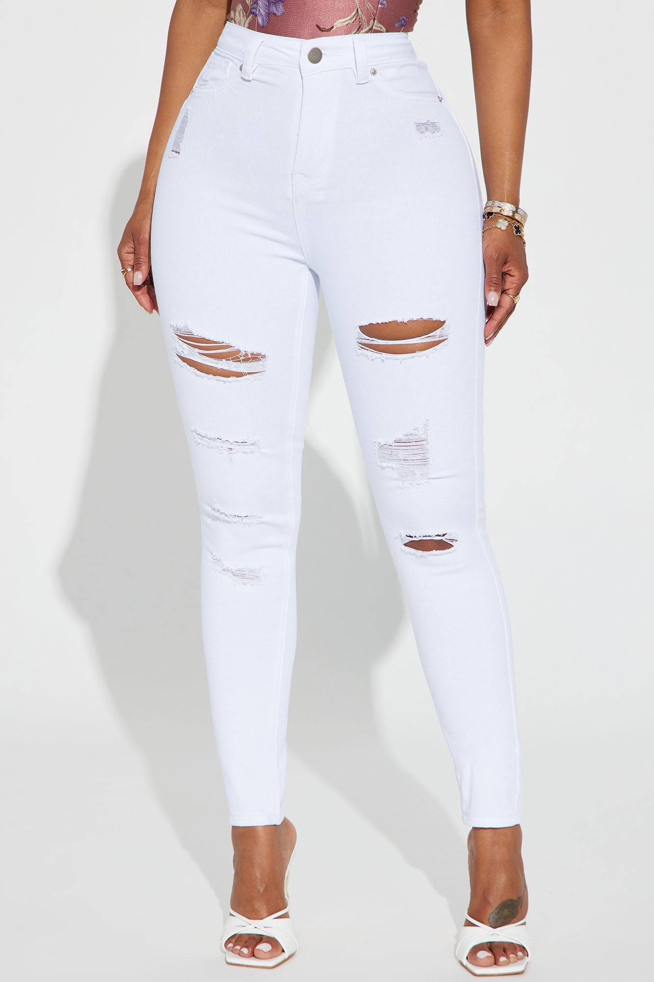 Salem Booty Lifting Ripped High Rise Stretch Skinny Jeans - White